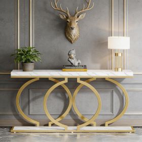 Console Table, Narrow Entryway Sofa Table with Geometric Metal Frame