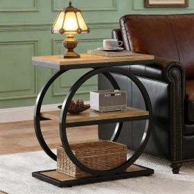 3-Tier End Table, Industrial Sofa Side Table with Round Metal Frame