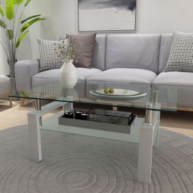 Glass Coffee Table, 38.6" Modern Rectangle Side Center Tables with Clear Tempered Glass Top for Living Room White