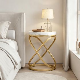 26 Inch round End Table Tall Sofa Side Table with Faux Marble Top Living Room Decor Coffee Table with Storage