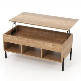 Living Room Central Table with Lifting Tabletop and Metal Legs