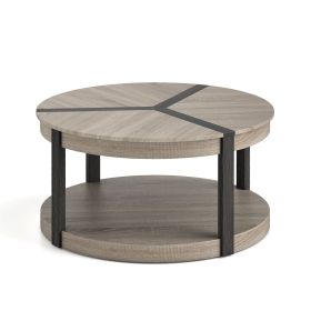 34.5" Rubber Wood 2-Tier Round Center Table with Spacious Tabletop and Storage Shelf