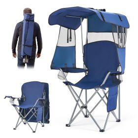 Folding Camping Chair with Canopy Shade, Portable Beach Chair with Storage Pocket, Dual Cup Holders, 330 lbs Weight Capacity