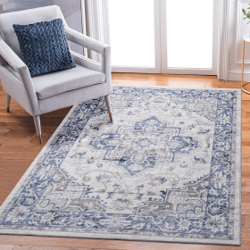 MARFI Collection 5.3X7.6 Blue / Grey / Oriental Area Rug Modern, Contemporary, Non-Shedding & Easy to Clean, Ideal for Living Room, Bedroom