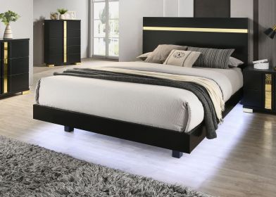Black 1pc Full Size Bed Underbed LED Modern Bedroom Furniture Acrylic Trim Mattress Ready Bedframe