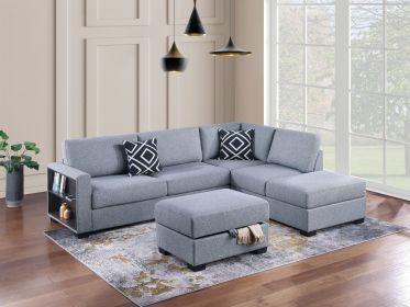3-Piece Reversible Sectional w Ottoman Functional Storage Sofa w Shelf Reversible Chaise Storage Ottoman Living Room Furniture