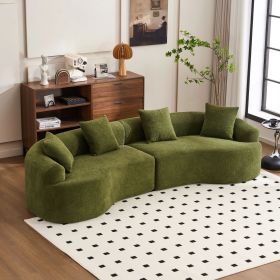 Curved Boneless Sofa,Compression Modular 110'' Sectional,Green High-Density,Couches Sleeper for Living Room Bedroom Apartment Lounge,Chenille