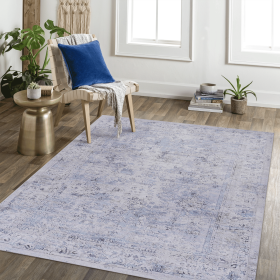 MAVAL Blue Washable Rug 5x8 Area Rug (Blue+Cream, 5' x 8') Modern, Contemporary, Non-Shedding & Easy to Clean, Ideal for Living Room, Bedroom