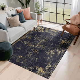 MAVAL Black Washable Rug 8x10 Area Rug (Black+Gold, 8' x 10') Modern, Contemporary, Non-Shedding & Easy to Clean, Ideal for Living Room, Bedroom
