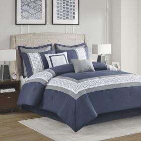 8 Piece Embroidered Comforter Set Navy Queen