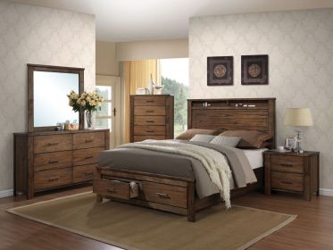 Merrilee Oak Finish EK Bed W/Storage