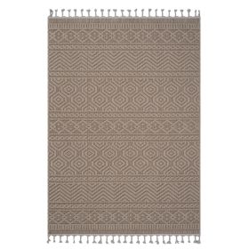 Guros Collection 5.3X7.6 Mocha / Geometric Indoor / Outdoor Area Rug Modern, Contemporary, Non-Shedding & Easy to Clean, Ideal for Living Room