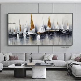Handmade Hand Painted Wall Art On Canvas Abstract Horizontal Abstract Ocean Sailboat Landscape Modern Home Living Room hallway bedroom luxurious (size: 50X100cm)