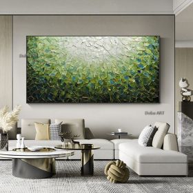 Handmade Large Abstract Oil Painting on Canvas;  Original Textured Boho Wall Art Green Fancy Acrylic Painting Modern Living Room Home Decor (size: 40X80cm)