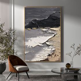 Hand Painted Oil Painting Large 3D Texture Black and Beige Painting Black Texture Painting Beige Minimalist Painting White Wall Art Abstract Pain (style: 01, size: 60X90cm)