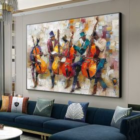 Large Abstract Jazz Band Oil Painting on Canvas Wall Art Original Black Jazz Music Art Orchestra Painting Fashion Decor Living Room Decor (style: 01, size: 70x100cm)