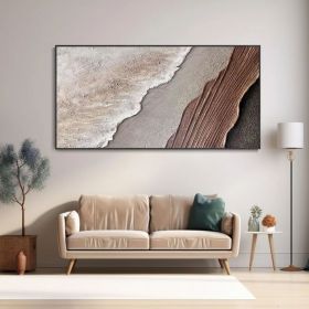Earth Tone Waves Art 3D Minimalist Ocean Painting on Canvas Textured Wall Art Wabi-Sabi Wall Art Living Room Painting Fashion Room Decor (style: 01, size: 80x160cm)