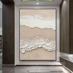 Large Cream White Texture Wall Art Ocean Beach Minimalist Painting 3D Wabi-Sabi Textured Painting Beige and White Abstract Art Home Decor (style: 01, size: 100X150cm)