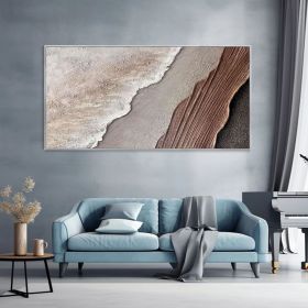 Earth Tone Waves Art 3D Minimalist Ocean Painting on Canvas Textured Wall Art Wabi-Sabi Wall Art Living Room Painting Fashion Room Decor (style: 01, size: 140x280cm)