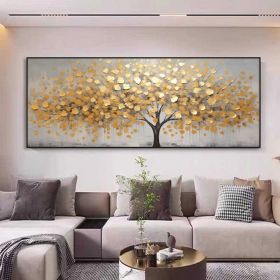 Abstract Golden Tree Oil Painting On Canvas Large Original Gold Yellow Tree of Life Texture Wall Art Custom Modern Living Room Home Decor (style: 01, size: 70X140cm)