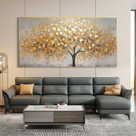 Abstract Golden Tree Oil Painting On Canvas Large Original Gold Yellow Tree of Life Texture Wall Art Custom Modern Living Room Home Decor (style: 01, size: 100x200cm)