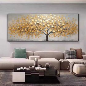 Abstract Golden Tree Oil Painting On Canvas Large Original Gold Yellow Tree of Life Texture Wall Art Custom Modern Living Room Home Decor (style: 01, size: 40X80cm)