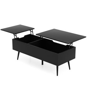 47 Inch Lift Top Coffee Table with 2 Hidden Compartments (Color: Black)
