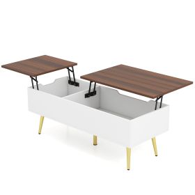 47 Inch Lift Top Coffee Table with 2 Hidden Compartments (Color: Walnut)