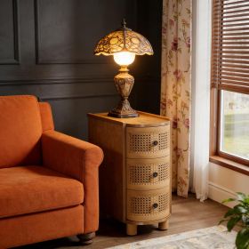 Wood End Table, 3-Drawer Side Table NightStand with 3 Rattan Drawers (Main Color: Natural, Main Material: Wood)