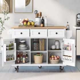 Kitchen Cart with Rubber wood Drop-Leaf Countertop ,Cabinet door internal storage racks (Color: as Pic)