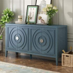 Retro Sideboard door with Circular Groove Design Round Metal Door Handle for Entrance,Dinning Room,Living Room (Color: Antique Blue, Material: MDF)