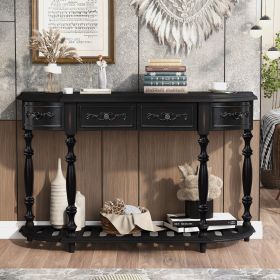 52''Modern and Contemporary Curved Console Table Sofa Table Entryway Table for Hallway Living Room with 4 Drawers and 1 Shelf (Color: Black, Material: MDF)