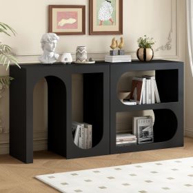 Modular Entryway Console Table with Rectangular Exterior and Curved Interior Design for Customizable Arrangements,Suitable for Study (Color: Black, Material: MDF)