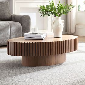 Modern Handcraft Drum Coffee Table Length 43.7 inch Ellipse Coffee Table for Living Room,Oval Small Coffee Table with Sturdy Pedestal (Color: Walnut, Material: MDF)