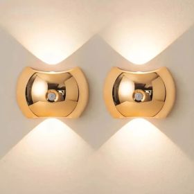 LED Modern Indoor Wall Light With Motion Sensor 3 Color Modes 2700K/4500K/6500K USB Rechargeable Magnetic Portable Wall Sconce For Living Room Be (Option: Golden2PCS)